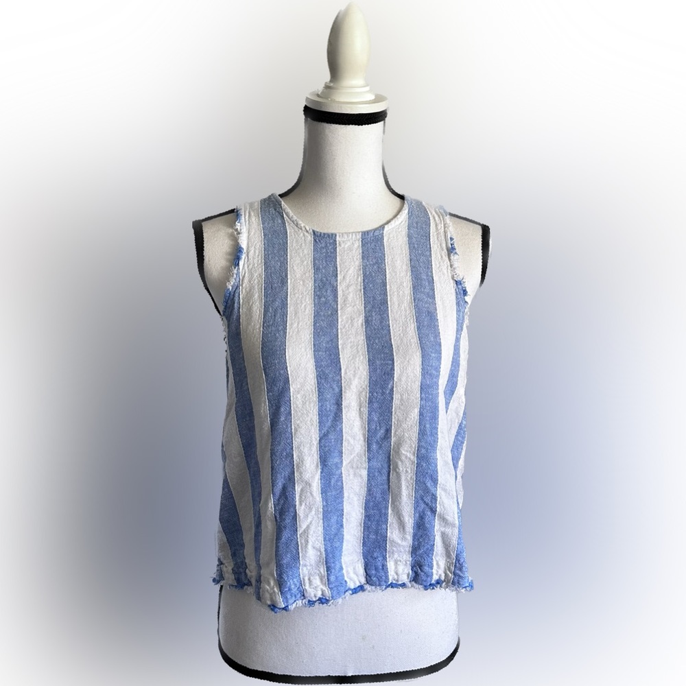 Anthropologie Cloth & Stone White & Blue Tank Size Large